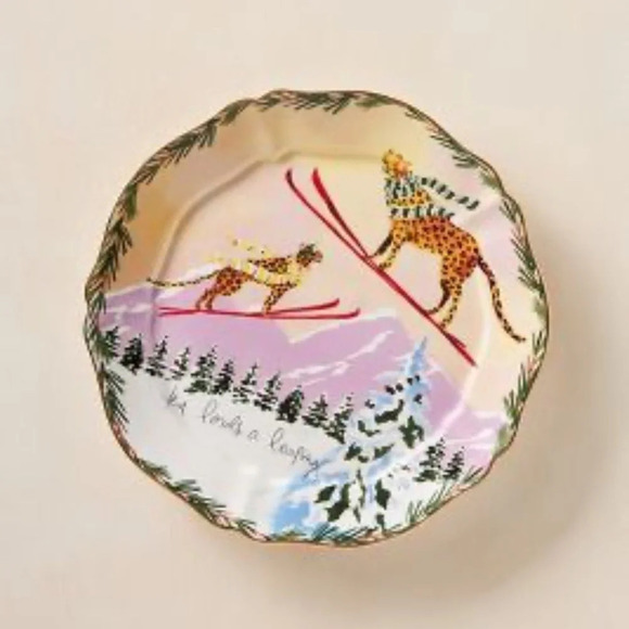 Anthropologie Inslee Fariss 12 Days Of Christmas Lords Leaping  Dessert Plate - Picture 2 of 7